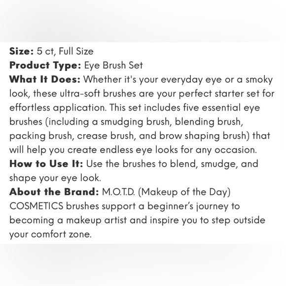 MOTD Cosmetics 5 Piece Eyebrush Set - Picture 2 of 5